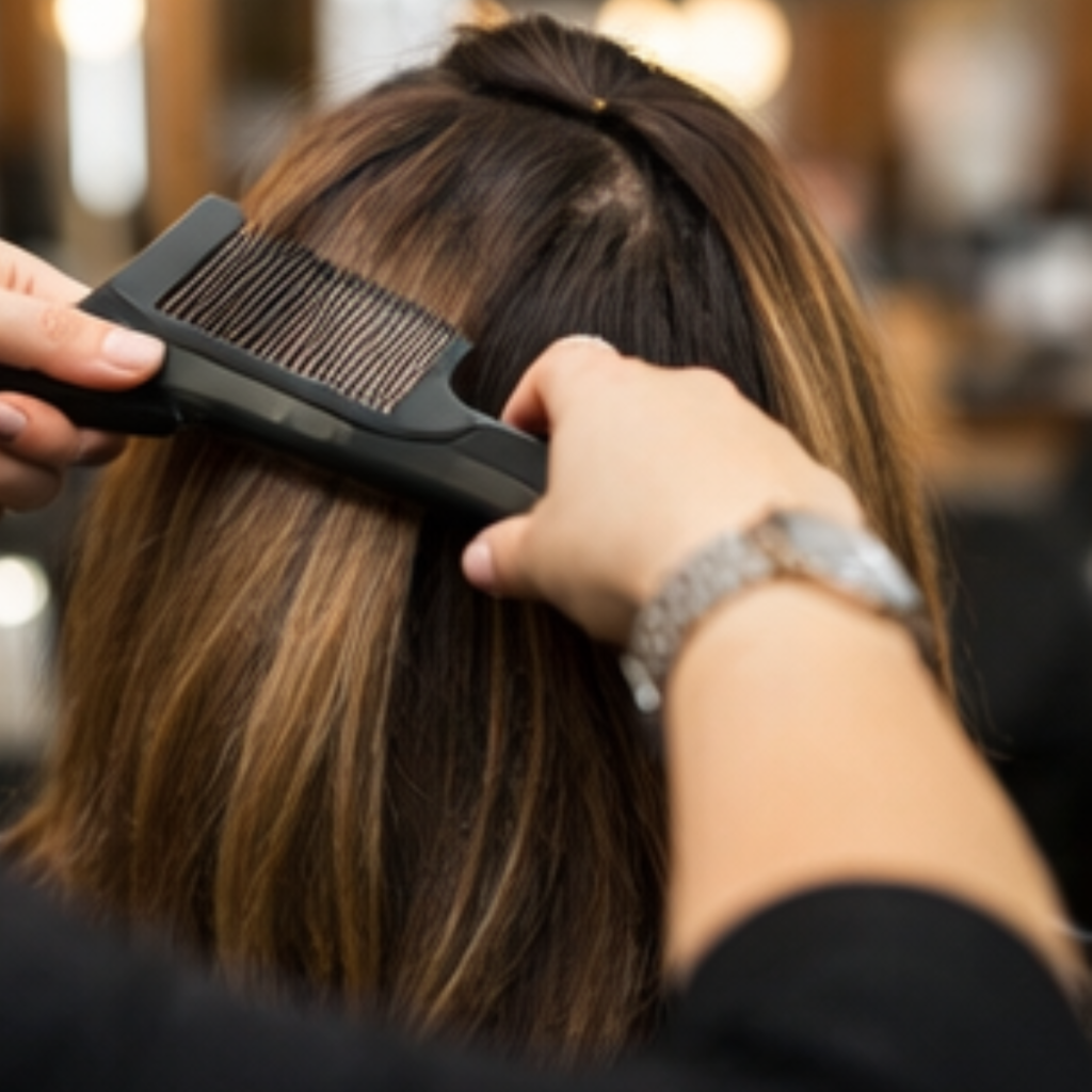 Peinado con mechas en proceso